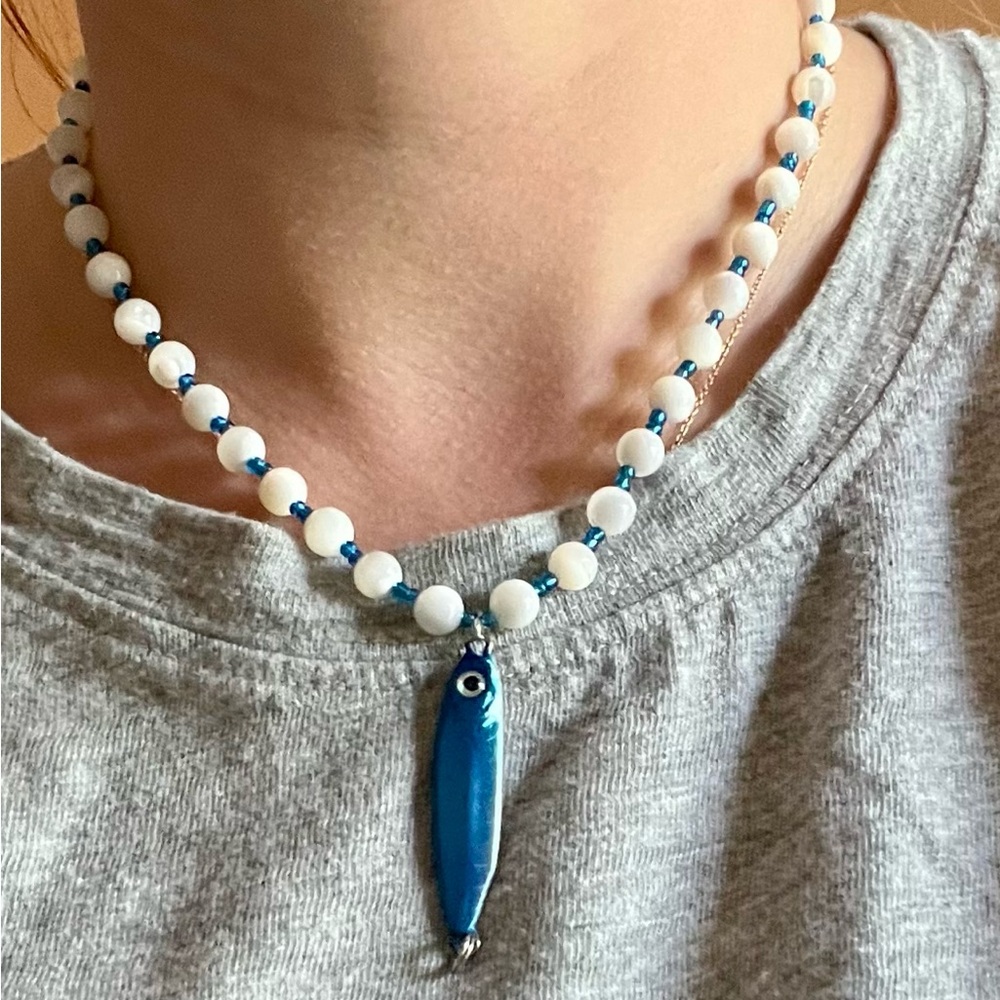 Handmade Fishing Lure Necklace with Freshwater Pearls